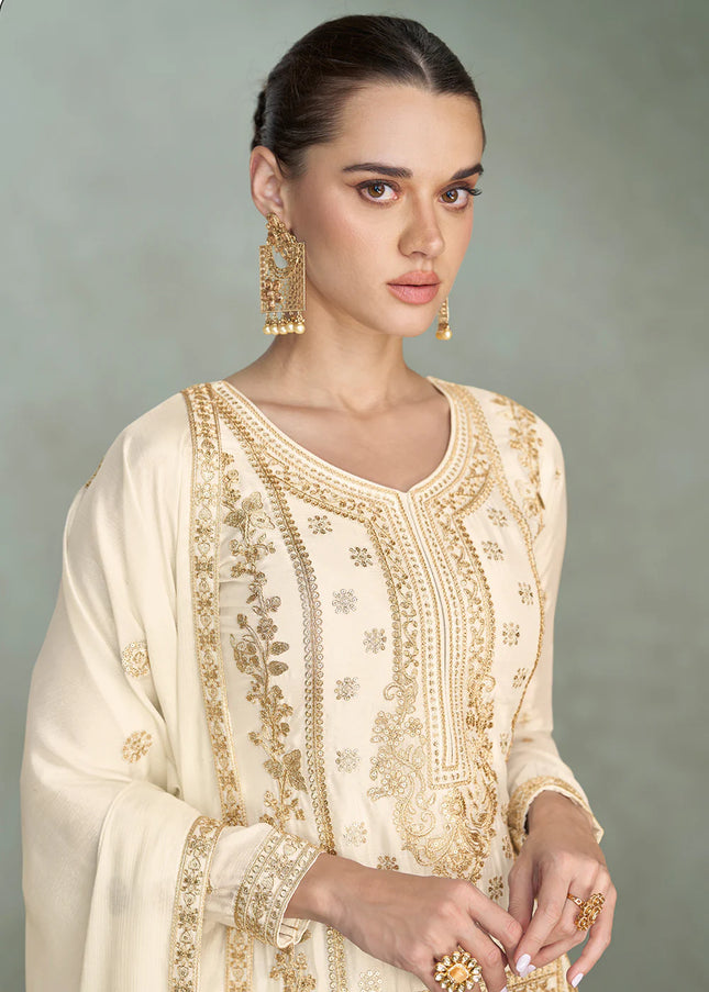 Offwhite Embroidered Sharara Suit