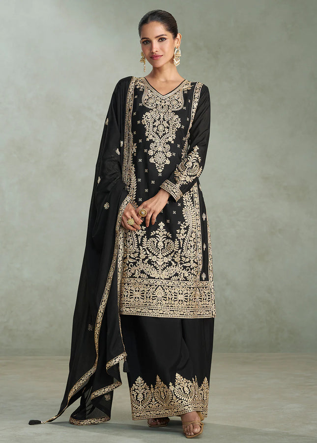 Black Embroidered Sharara Suit