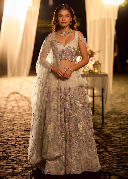 Offwhite and Sea Green Embroidered Lehenga choli