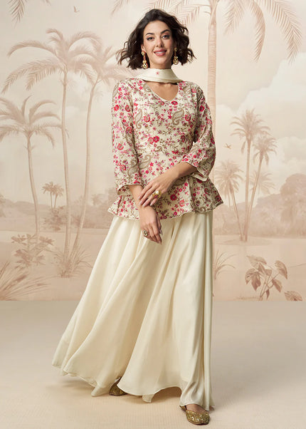 Offwhite Embroidered Sharara Suit
