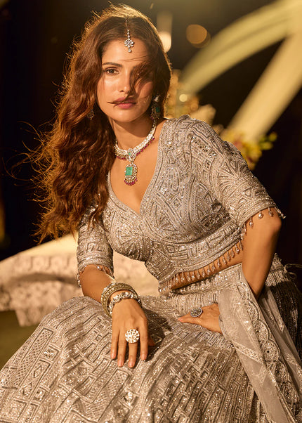 Grey Embroidered Lehenga choli