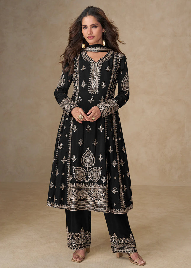 Black Embroidered Pant Style Suit