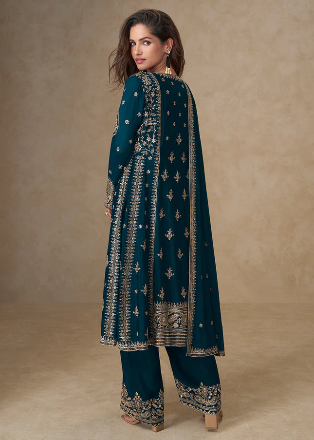 Blue Embroidered Pant Style Suit