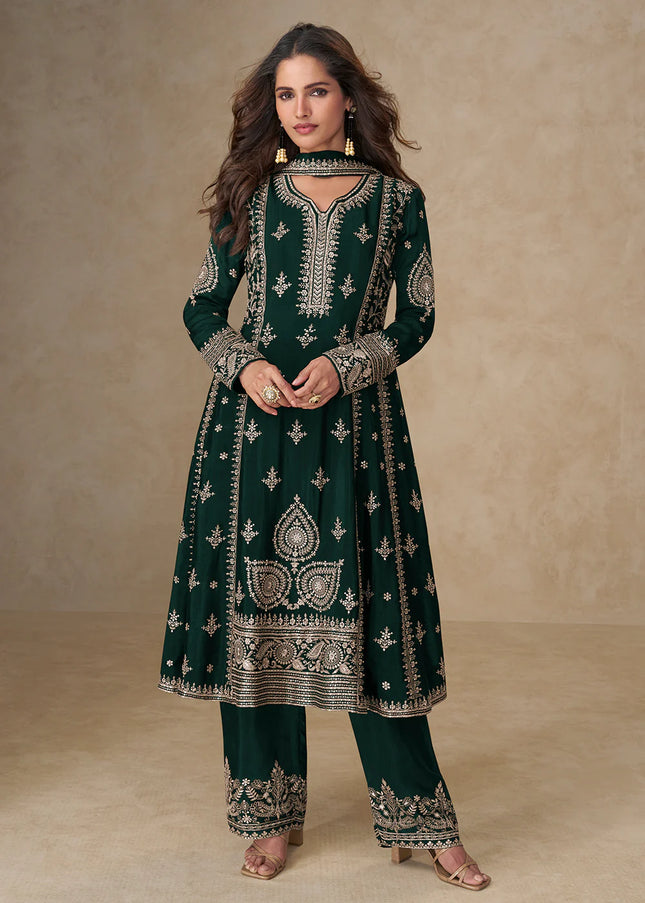 Green Embroidered Pant Style Suit
