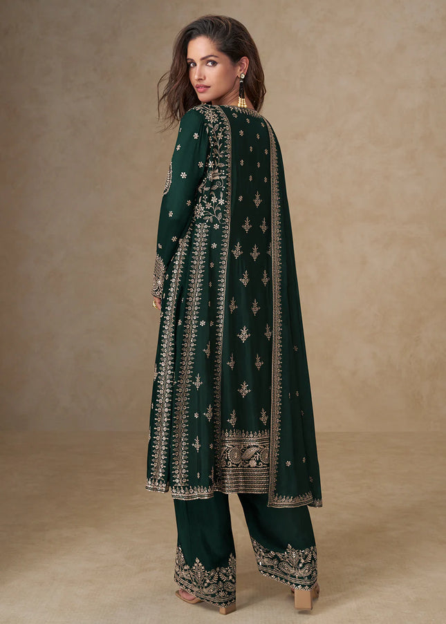 Green Embroidered Pant Style Suit
