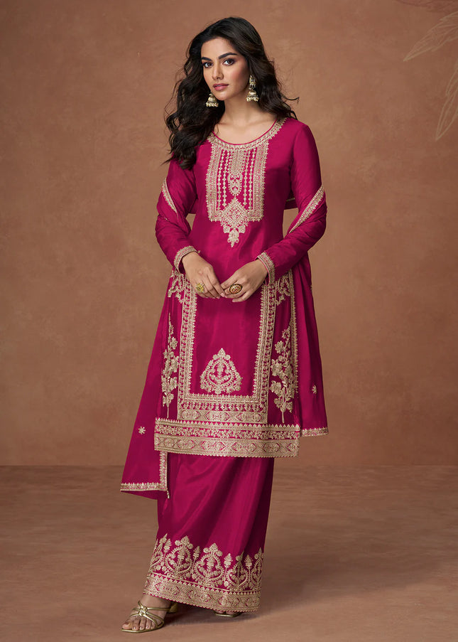 Pink Embroidered Sharara Suit
