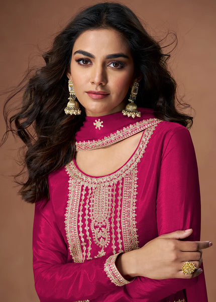 Pink Embroidered Sharara Suit