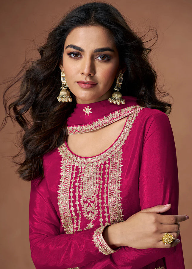 Pink Embroidered Sharara Suit