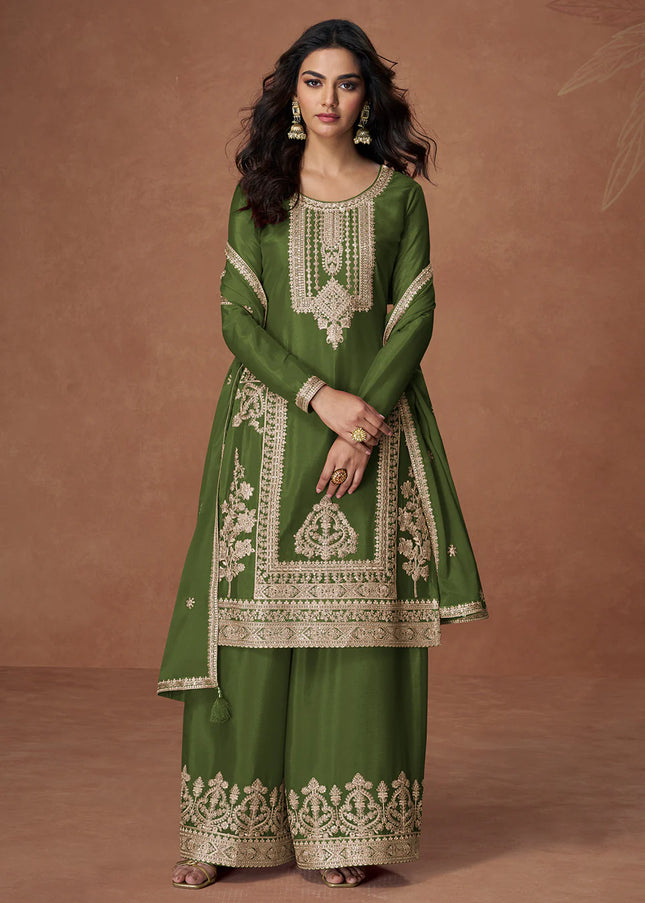 Green Embroidered Sharara Suit