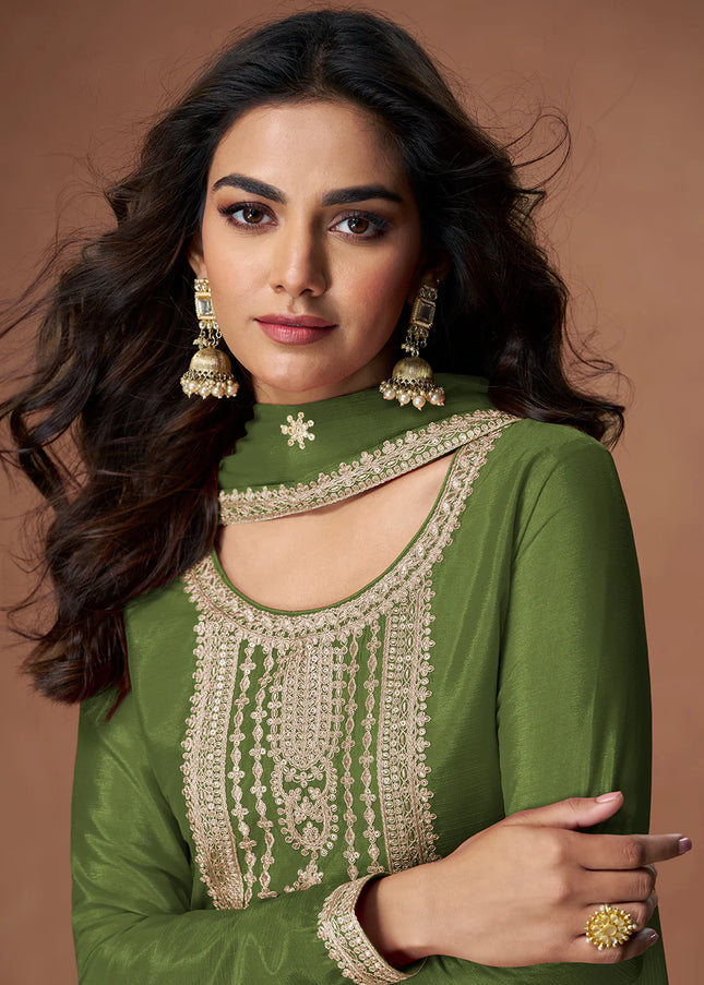 Green Embroidered Sharara Suit