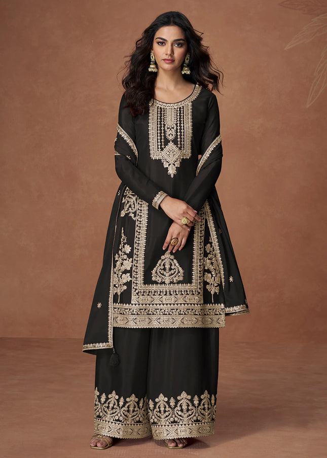 Black Embroidered Sharara Suit