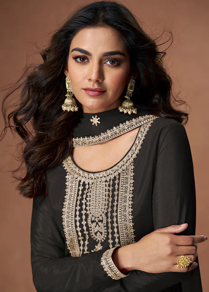 Black Embroidered Sharara Suit