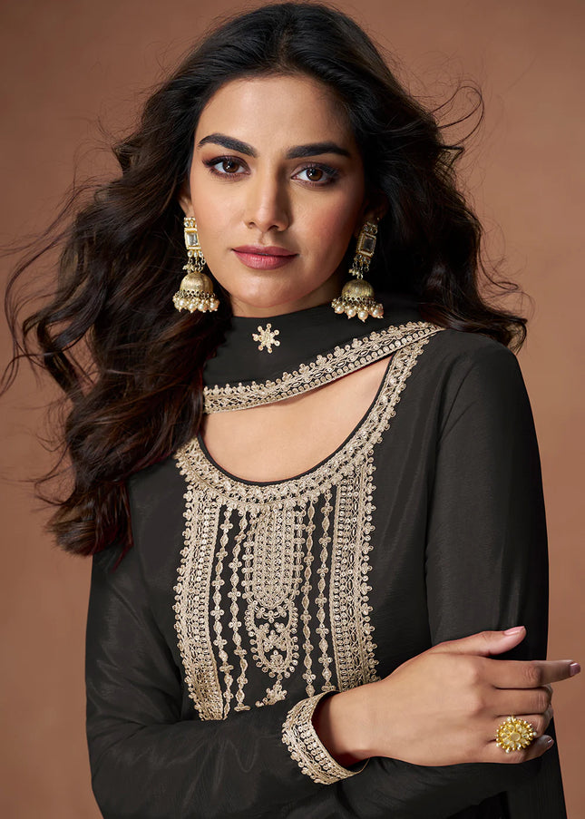 Black Embroidered Sharara Suit
