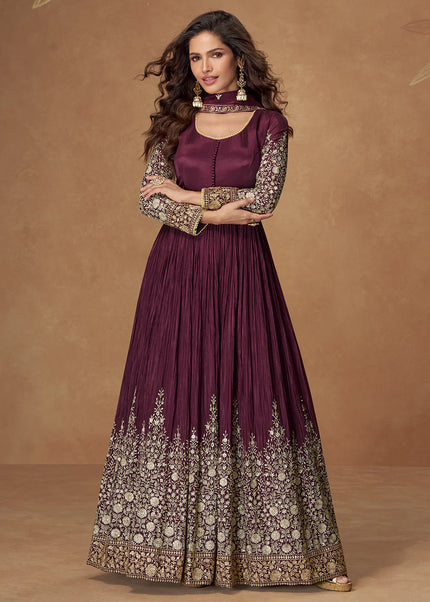 Maroon Embroidered Anarkali Gown