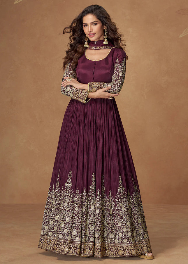 Maroon Embroidered Anarkali Gown