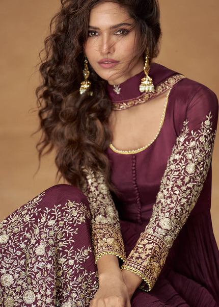 Maroon Embroidered Anarkali Gown