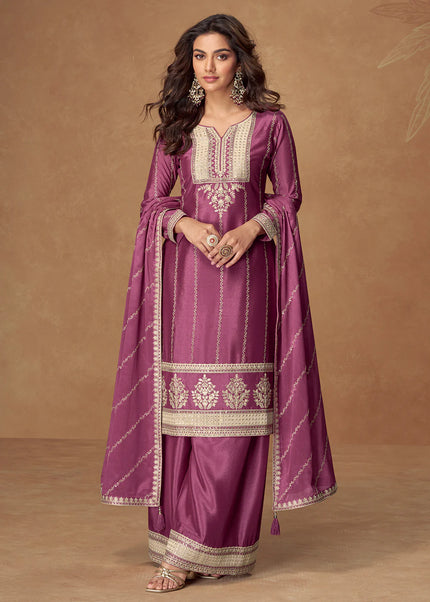 Purple Embroidered Sharara Suit