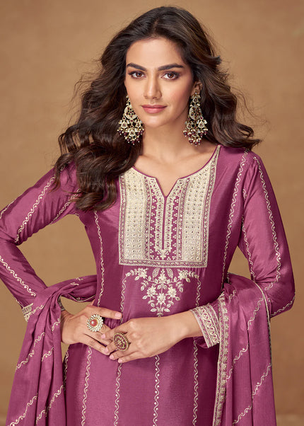 Purple Embroidered Sharara Suit