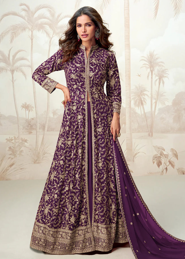 Purple Embroidered Lehenga Anarkali