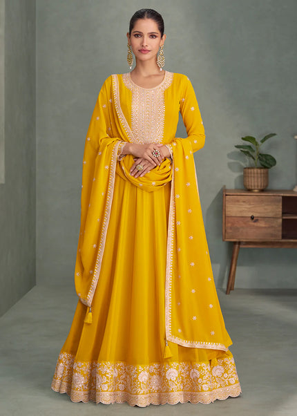 Yellow Embroidered Anarkali Gown