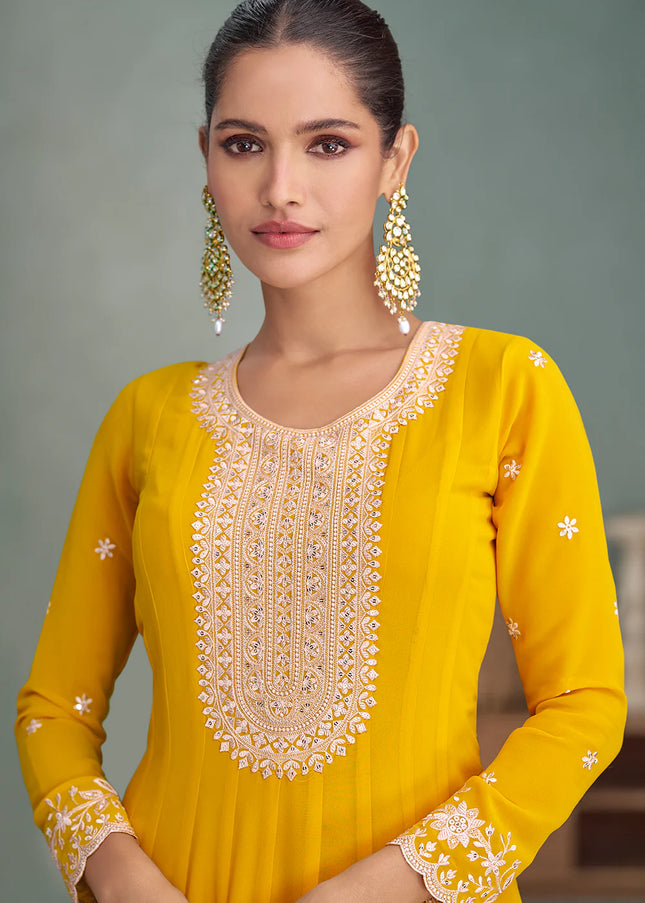 Yellow Embroidered Anarkali Gown