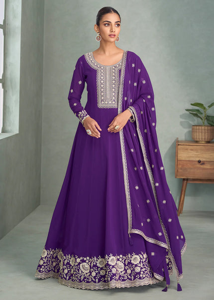 Purple Embroidered Anarkali Gown