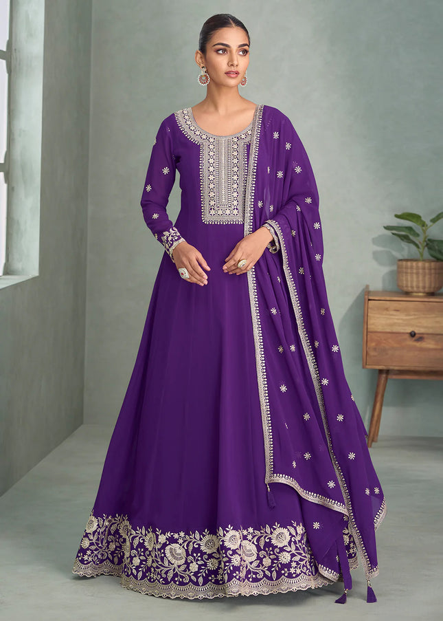 Purple Embroidered Anarkali Gown