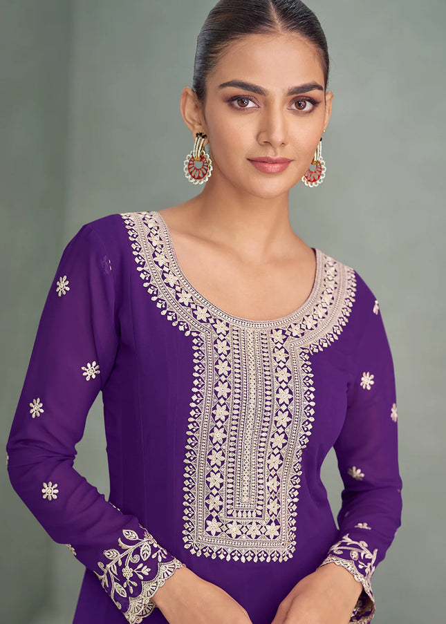 Purple Embroidered Anarkali Gown