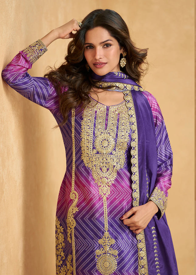 Purple Embroidered Sharara Suit