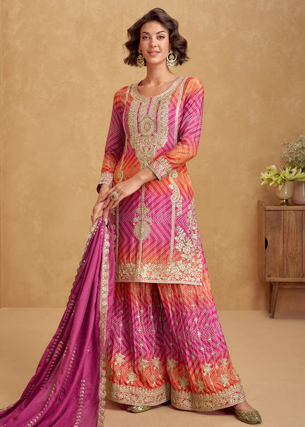 Pink Embroidered Sharara Suit