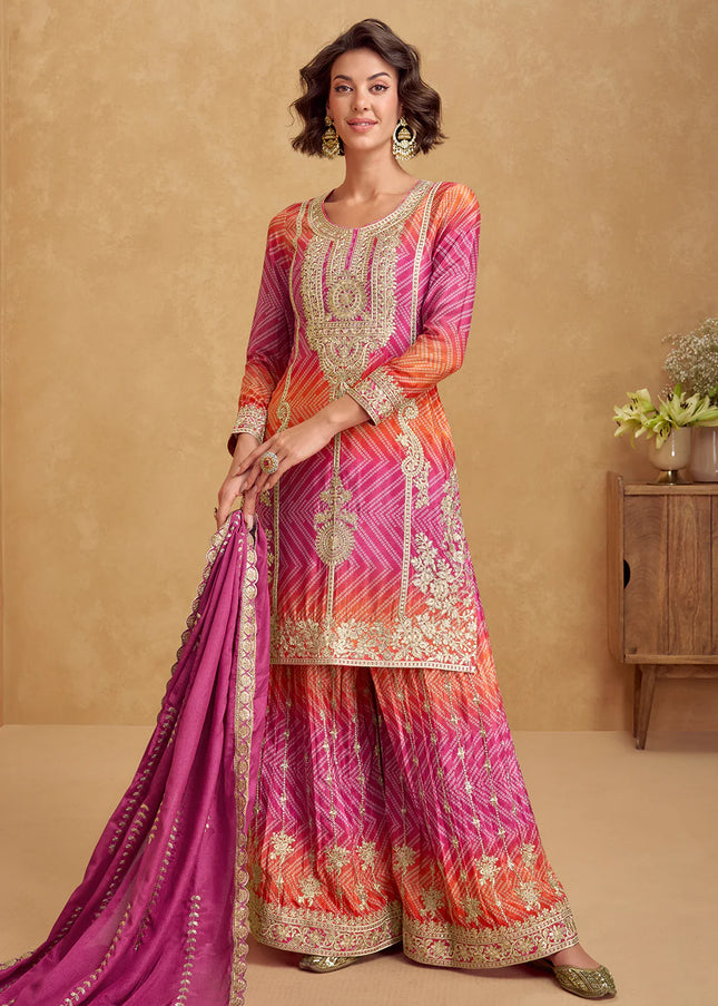 Pink Embroidered Sharara Suit