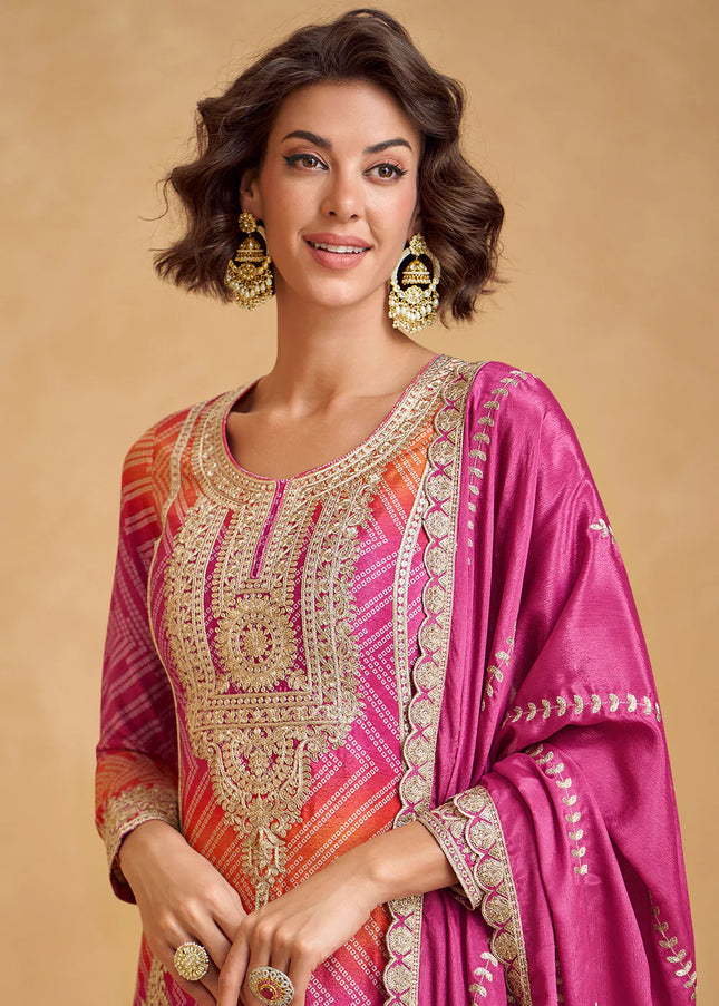 Pink Embroidered Sharara Suit