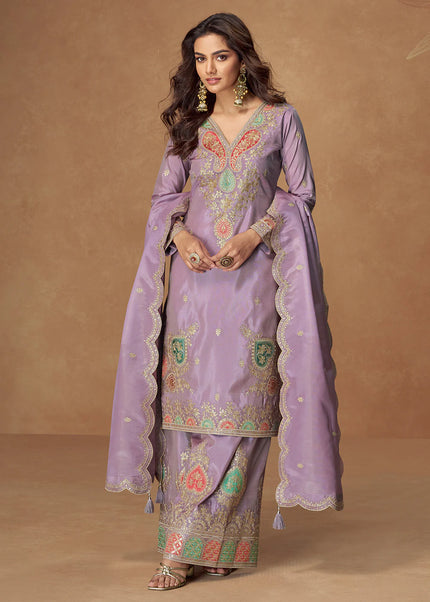 Lavender Embroidered Palazzo Suit