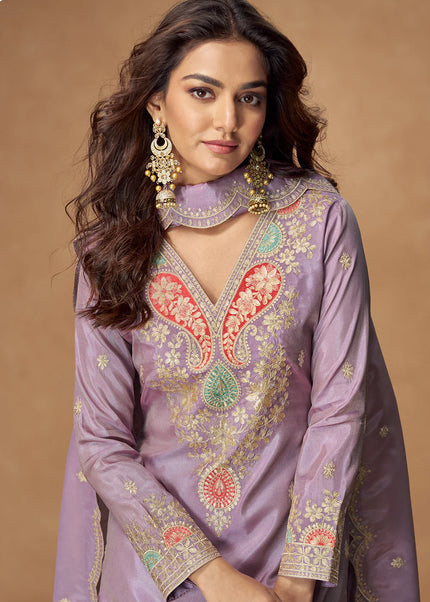 Lavender Embroidered Palazzo Suit