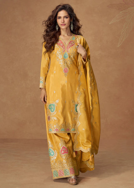 Yellow Embroidered Palazzo Suit