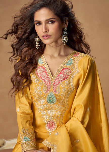 Yellow Embroidered Palazzo Suit