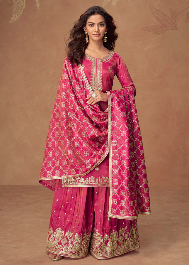 Pink Embroidered Sharara Suit