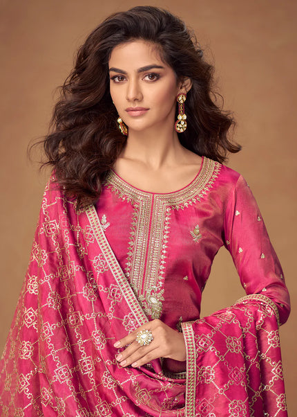 Pink Embroidered Sharara Suit