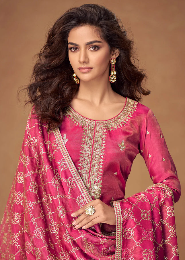 Pink Embroidered Sharara Suit