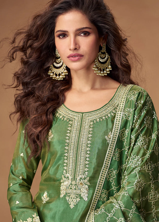 Green Embroidered Sharara Suit