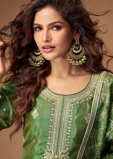 Green Embroidered Sharara Suit