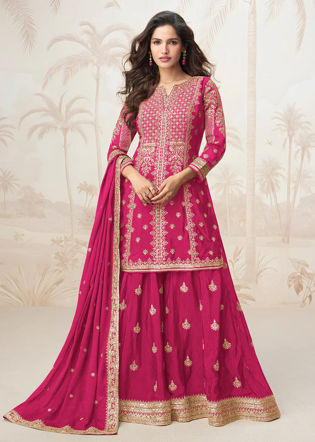 Pink Embroidered Sharara Suit