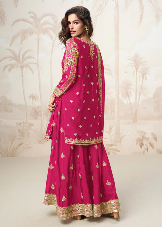 Pink Embroidered Sharara Suit