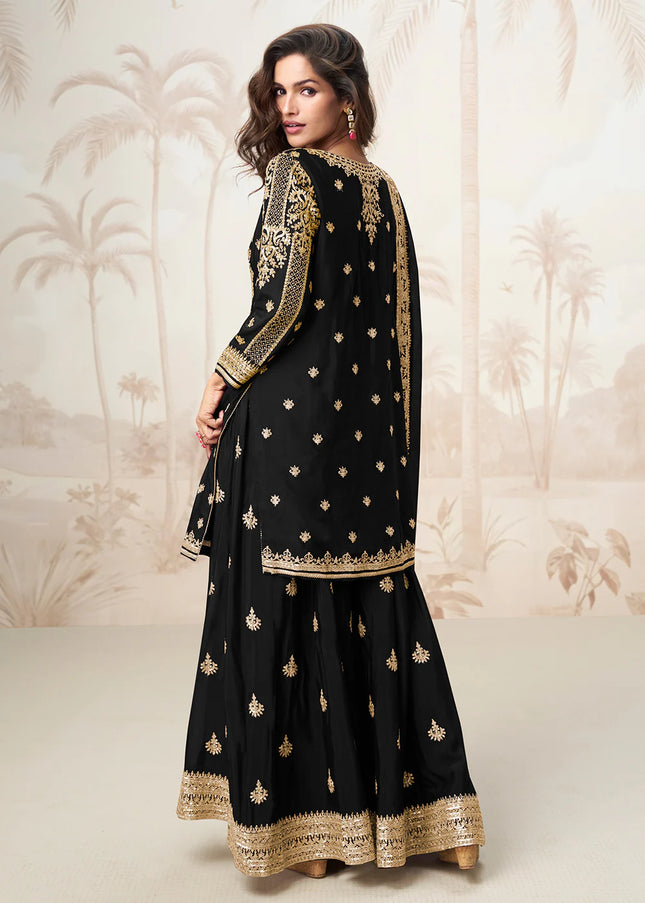Black Embroidered Sharara Suit
