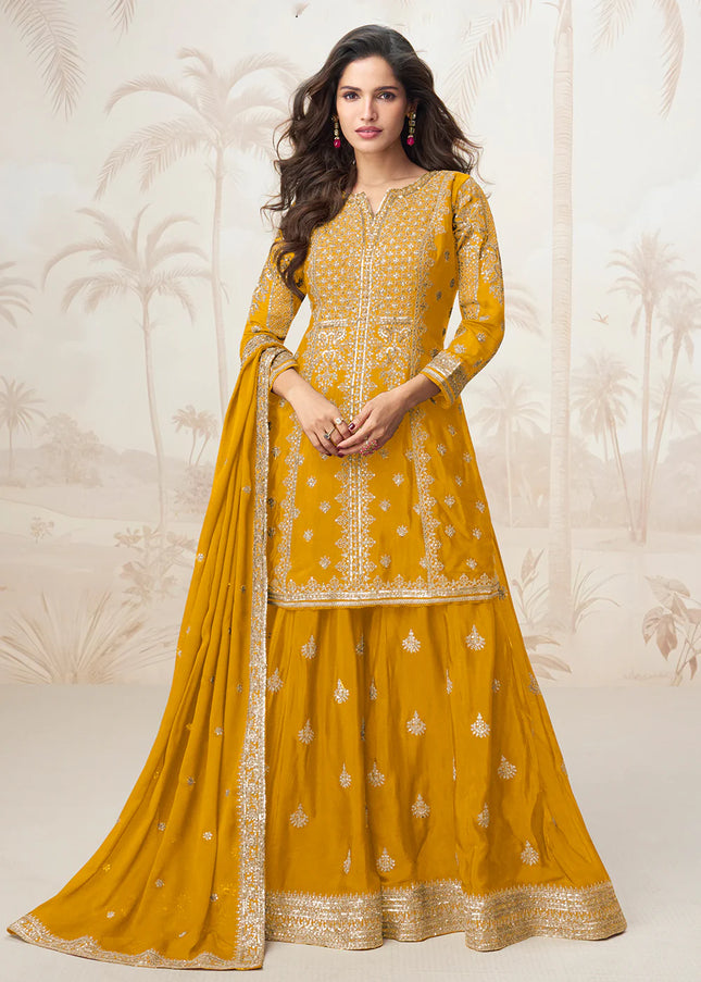 Yellow Embroidered Sharara Suit