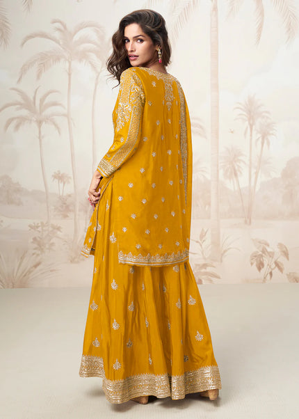 Yellow Embroidered Sharara Suit