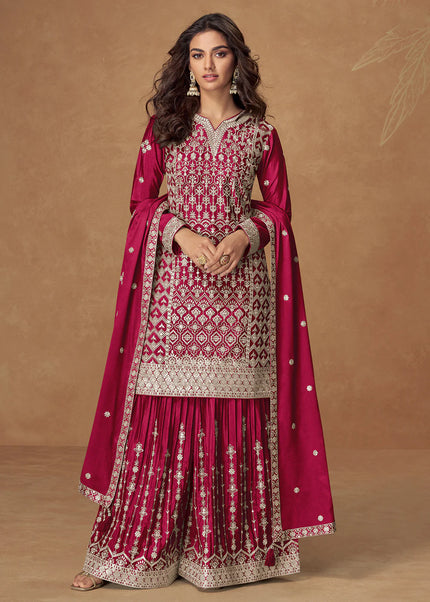 Pink Embroidered Sharara Suit