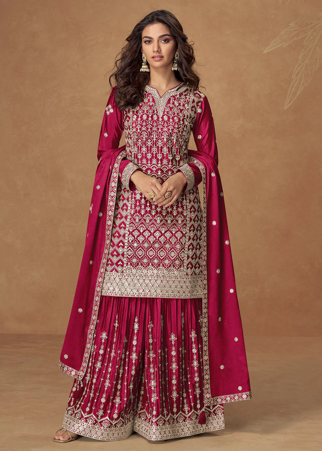 Pink Embroidered Sharara Suit