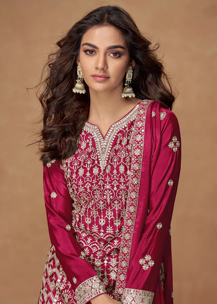 Pink Embroidered Sharara Suit