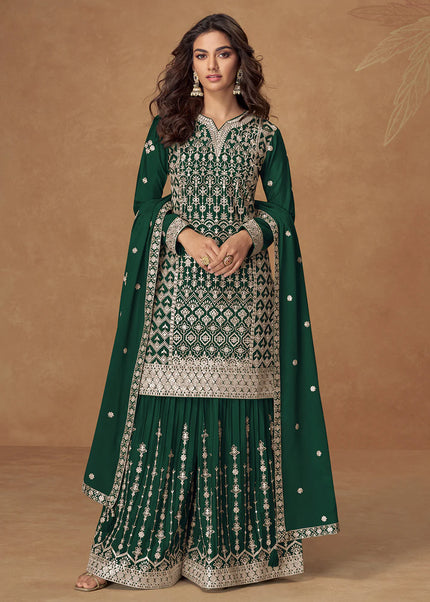 Green Embroidered Sharara Suit